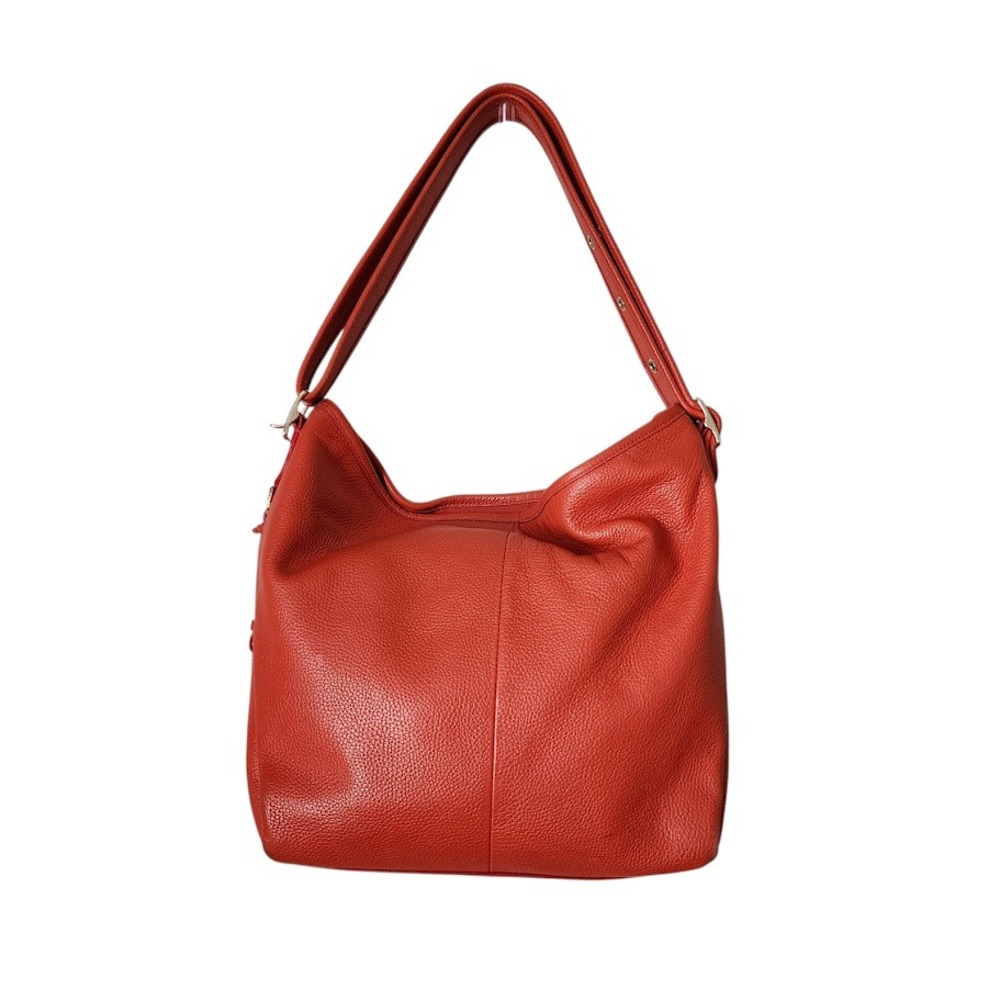COACH Dufflette Leather Hobo Shoulder Bag Red Slouchy Large Tote - Picture 2 of 16